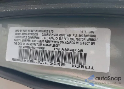 2003 Subaru Legacy Outback 3.0 H6/3.0 H6 Vdc from USA, damaged, VIN 4S3BE896137200610